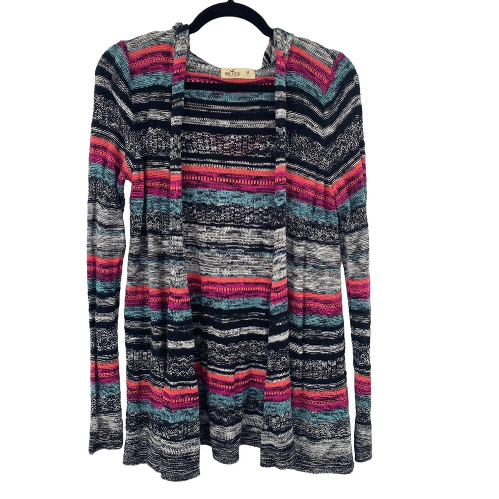 Hollister Striped Hooded Cardigan Sweater Medium